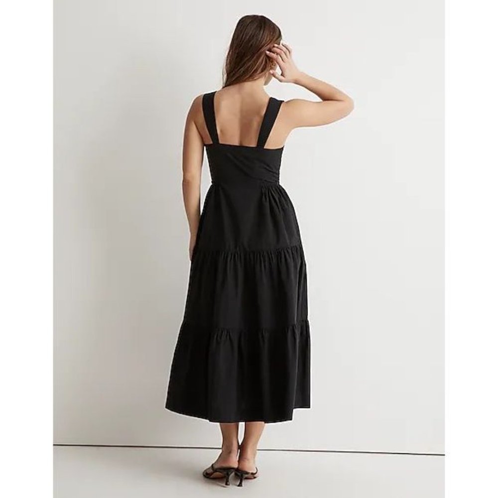 Madewell NWT Button-Front Tiered Midi Dress in True Black size 6 - Picture 2 of 8